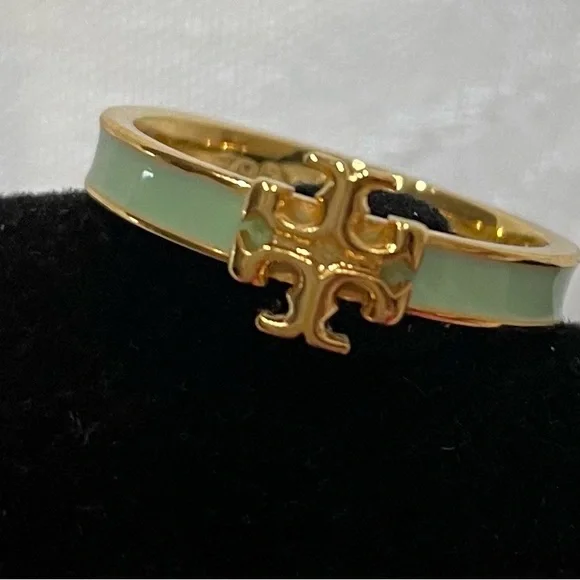 Tory Burch Gold Ring with Mint Enamel New with Bag. Size 7 - Picture 5 of 5